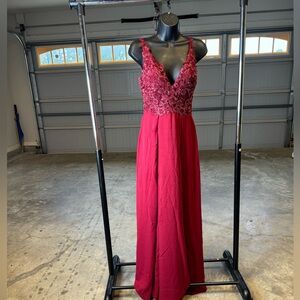 Pink Embellished Plunge Gown
